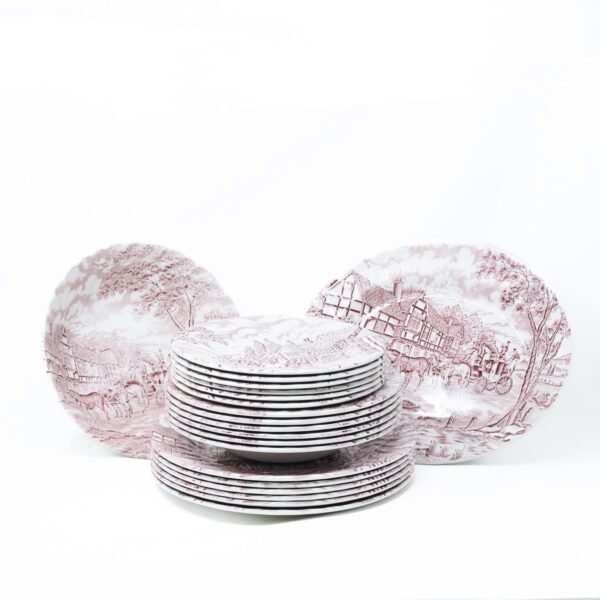 Vajilla de cerámica (20 piezas) Churchill Rosa 18 platos llanos, 1 ensaladera, 1 bandeja