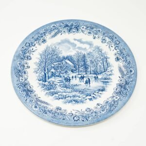 Plato de Presentación Fuente Redonda Churchill – 32 cm – Estilo Inglés con Paisajes Azules, Apto Lavavajillas