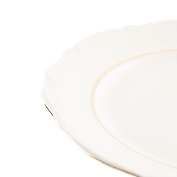 Fuente de Porcelana Blanca (1 Pieza) Rhein Plato presentación de 32 cm con Borde de Oro – Ideal para Postres, Tartas, Sushi o como Base para Ensaladera – Diseño de Lujo