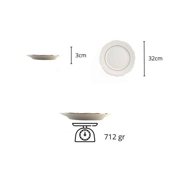 Platos de Presentación de Porcelana Blanca con Filo Dorado (2 Piezas) Rhein, Vajilla Elegante y Clásica para Mesa, Banquetes, Celebraciones y Regalo Especial
