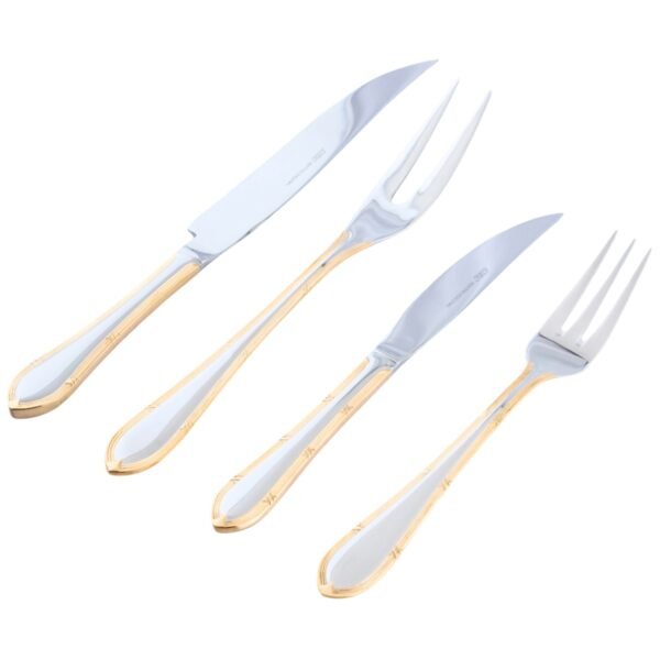 CRC Nuremberg Juego Chuletero 26 piezas, acero inoxidable con baño de oro, set de cuchillos y tenedores para carne con estuche de presentación