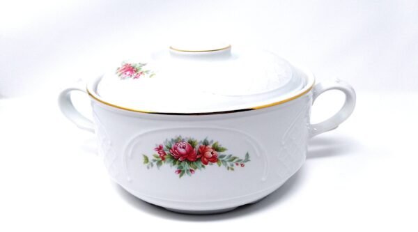 Vajilla Irina Bidasoa (56 piezas) en Porcelana Blanca con Relieve Floral y bordes Dorados