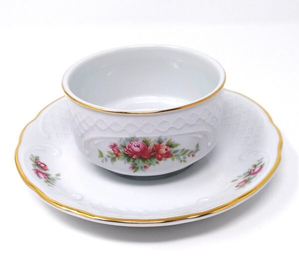 Vajilla Irina Bidasoa (56 piezas) en Porcelana Blanca con Relieve Floral y bordes Dorados