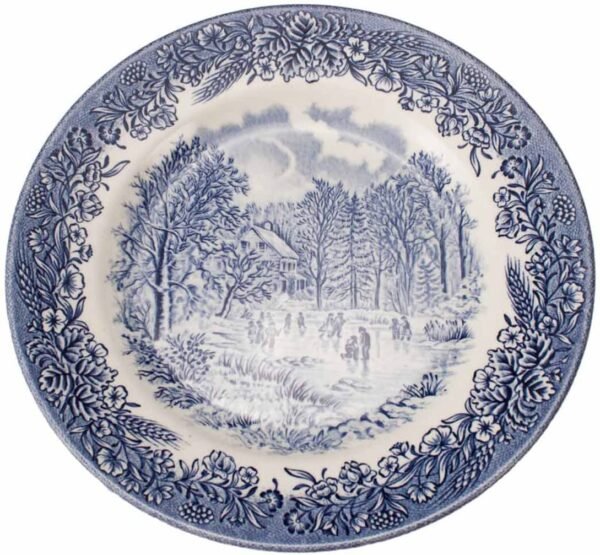 Platos de postre de porcelana blanca (6 piezas) Churchill, diseño clásico, azul