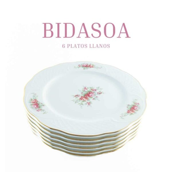 Vajilla de porcelana blanca (18 piezas) Bidasoa Irina 6 platos llanos, 6 platos hondos y 6 platos de postre con motivos florales y filo de oro
