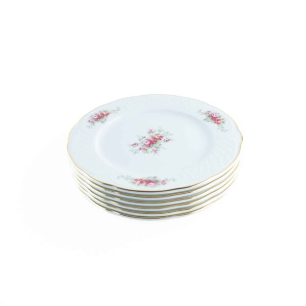 Juego de Platos de Postre de Porcelana (6 piezas) Bidasoa Irina con Motivos Florales y Filo de Oro, Piezas de Porcelana con un Acabado Fino y Decorativo