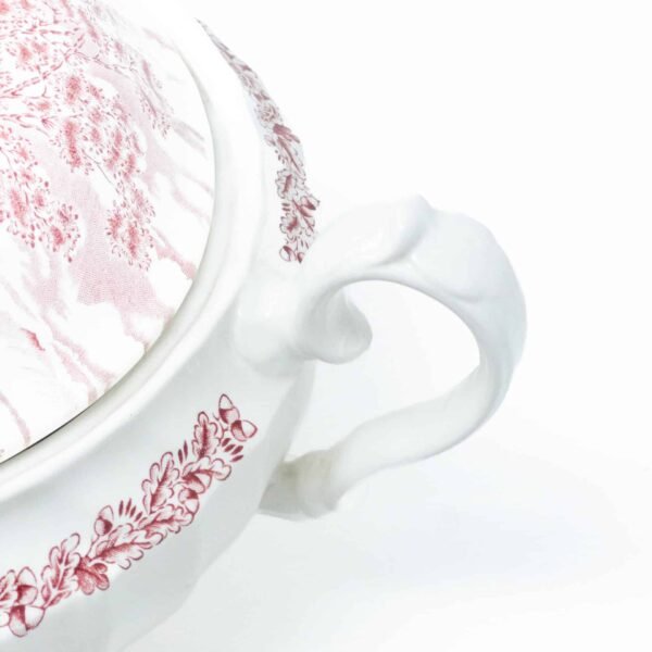 Sopera de ceramica inglesa, blanca y rosa marca churchill (3 l )
