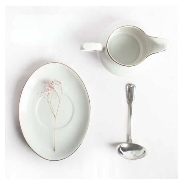 Juego de salsera de porcelana blanca de caolín y plato de apoyo (2 piezas) Bremen, 1 salsera (35 cl), 1 plato (25 x 14 cm)