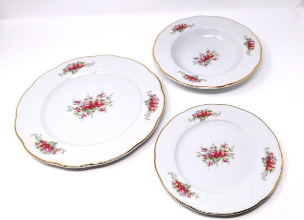 Vajilla Irina Bidasoa (56 piezas) en Porcelana Blanca con Relieve Floral y bordes Dorados