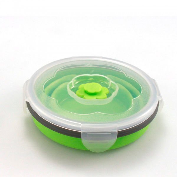 Fiambrera plegable de silicona Sivita, 1 envase redondo de 60 cl, válvula de vacío y salida de vapor, ultra resistente y sin tóxicos