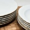 Juego de platos de porcelana blanca (12 piezas) Lubeck R con filo de oro, 6 platos llanos, 6 platos hondos