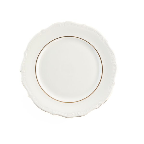 Fuente de Porcelana Blanca (1 Pieza) Rhein Plato presentación de 32 cm con Borde de Oro – Ideal para Postres, Tartas, Sushi o como Base para Ensaladera – Diseño de Lujo