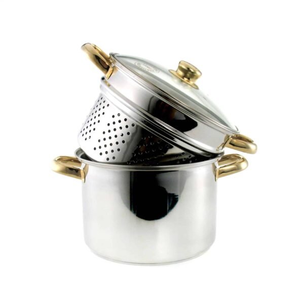 Conjunto Olla y Cubiertos (17 piezas) Colección Pasta Chef en Acero Inoxidable Ideal para Comida Vegetariana o Vegana, Inducción NO