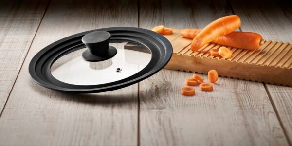 Tapa de Sartén y olla, Ajuste universal 18 – 22 cm Borde de Silicona y Cristal Templado, Multidiámetro