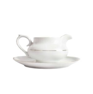 Diseno-sin-titulo-2.jpg Juego de salsera de porcelana blanca de caolín y plato de apoyo (2 piezas) Bremen, 1 salsera (35 cl), 1 plato (25 x 14 cm)