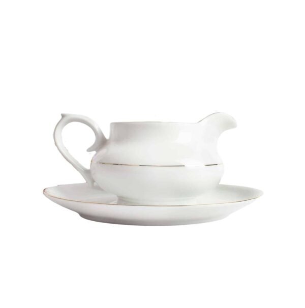 Juego de salsera de porcelana blanca de caolín y plato de apoyo (2 piezas) Bremen, 1 salsera (35 cl), 1 plato (25 x 14 cm)