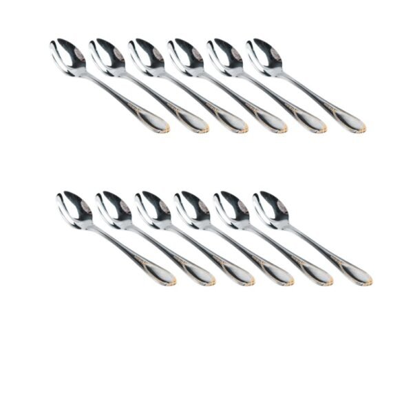 Cucharitas de Moka Glamour (12 piezas) Acero Inoxidable con Decorada en Oro 23-24K, Apto para lavavajillas