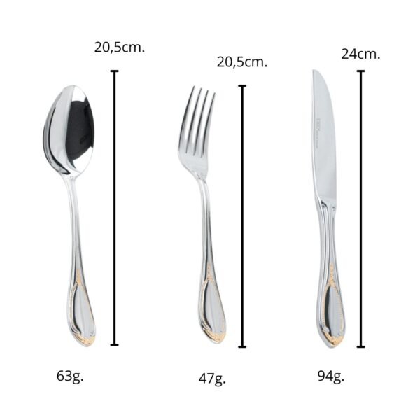 Cubertería Glamour 7000 deco (24 Piezas) Acero Inoxidable con Decoracion en Oro de 23–24K, Servicio para 4, Apta para lavavajillas