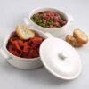 Cazuelas cocotte pequeñas de porcelana blanca con tapa (3 piezas) Ovum