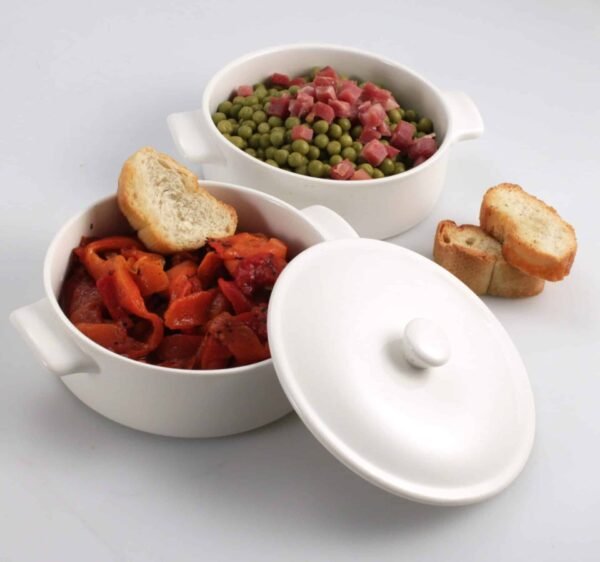 Cazuelas cocotte pequeñas de porcelana blanca con tapa (3 piezas) Ovum