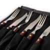 Juego de cuchillos chuleteros y tenedores para carne (6 Piezas) Timber Steel Cutlery, set de madera, 3 tenedores y 3 cuchillos