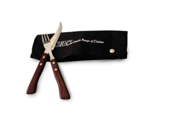 Juego de cuchillos chuleteros y tenedores para carne (6 Piezas) Timber Steel Cutlery, set de madera, 3 tenedores y 3 cuchillos