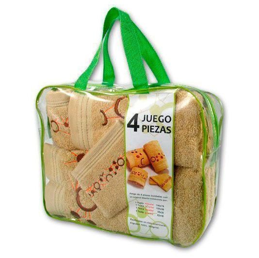 Juego de Toallas para Baño (4 piezas) en Algodón Color Crema Bordadas