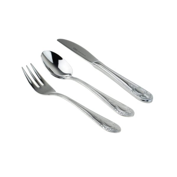 KOLN-1285-SS-DOC-POSTRE-1.jpg 1285 ACERO POSTRE 6X3 18 piezas Cubertería de postre o merienda (6X3) 6 tenedores , 6 cucharas y 6 cuchillos de postre