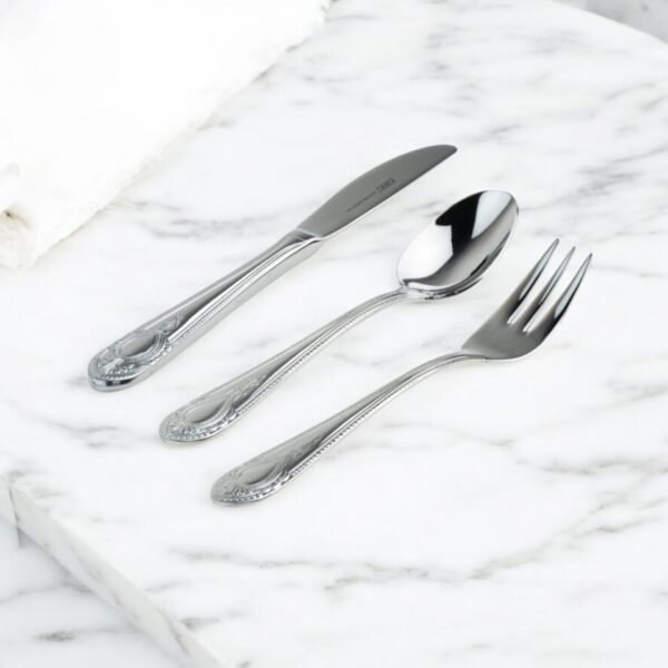 KOLN-1285-SS-DOC-POSTRE-FONDO-MARMOL-MESAS-.jpg 1285 ACERO POSTRE 6X3 18 piezas Cubertería de postre o merienda (6X3) 6 tenedores , 6 cucharas y 6 cuchillos de postre
