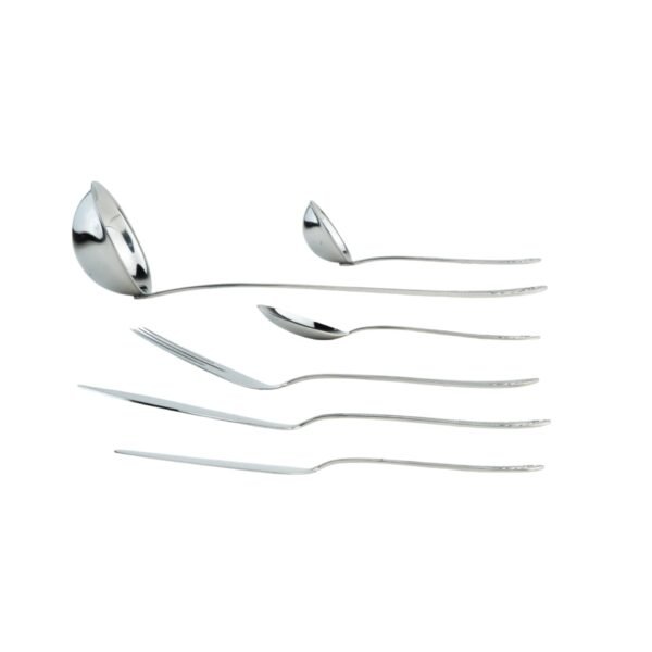 KOLN-1285-SS-DOC-SERVIR-11.jpg Juego de Piezas de Servir en Acero Inoxidable (6 Piezas), Cucharón, Cazo, Cuchara de Servir, Pala de Tarta, Cuchillo Pescado y Tenedor de Servir, Pulido Espejo, Apto Lavavajillas