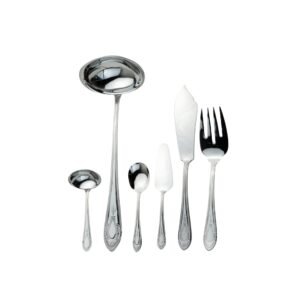 KOLN-1285-SS-DOC-SERVIR-2.jpg Juego de Piezas de Servir en Acero Inoxidable (6 Piezas), Cucharón, Cazo, Cuchara de Servir, Pala de Tarta, Cuchillo Pescado y Tenedor de Servir, Pulido Espejo, Apto Lavavajillas