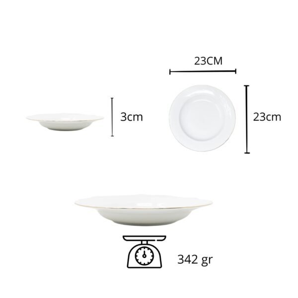 Juego de platos de porcelana blanca (12 piezas) Lubeck R con filo de oro, 6 platos llanos, 6 platos hondos