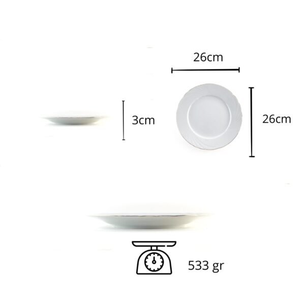 Juego de Platos Llanos de Porcelana Blanca (6 piezas) Lubeck R con Filo de Oro
