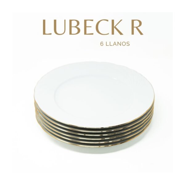 Juego de Platos Llanos de Porcelana Blanca (6 piezas) Lubeck R con Filo de Oro