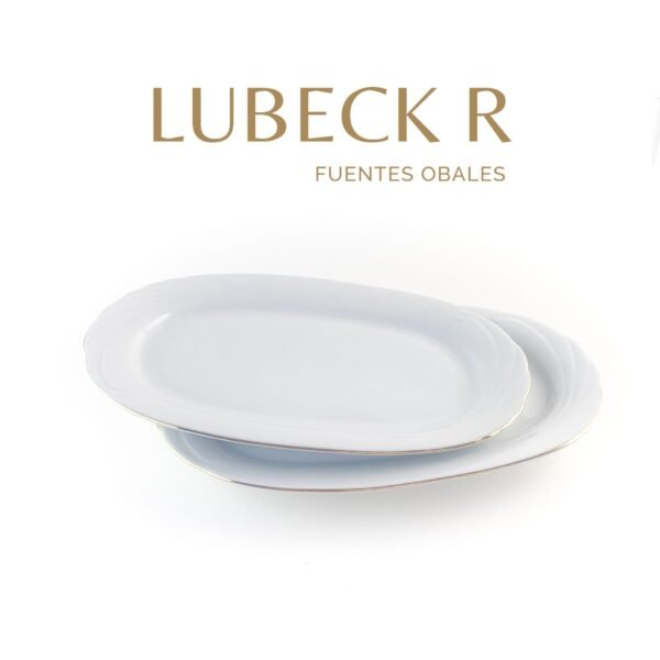 LUBECKR_NOMBRE.jpg Juego de bandejas de porcelana blanca (2 piezas) Lubeck R con filo de oro