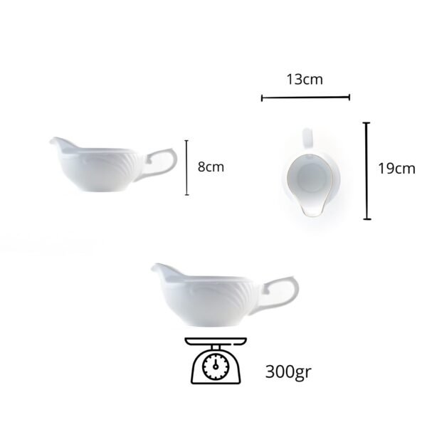 LUBECKR_SALSERA_MEDIDAS.jpg Salsera de porcelana blanca Lubeck R, con filo de oro