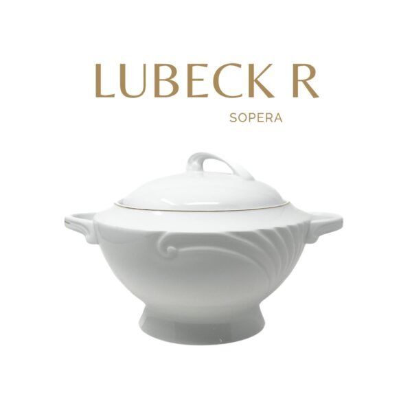 Juego de Soperas de Porcelana Blanca (2 piezas) Lubeck R, con Tapa y Filo de Oro