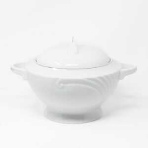 Juego de Soperas de Porcelana Blanca (2 piezas) Lubeck R, con Tapa y Filo de Oro