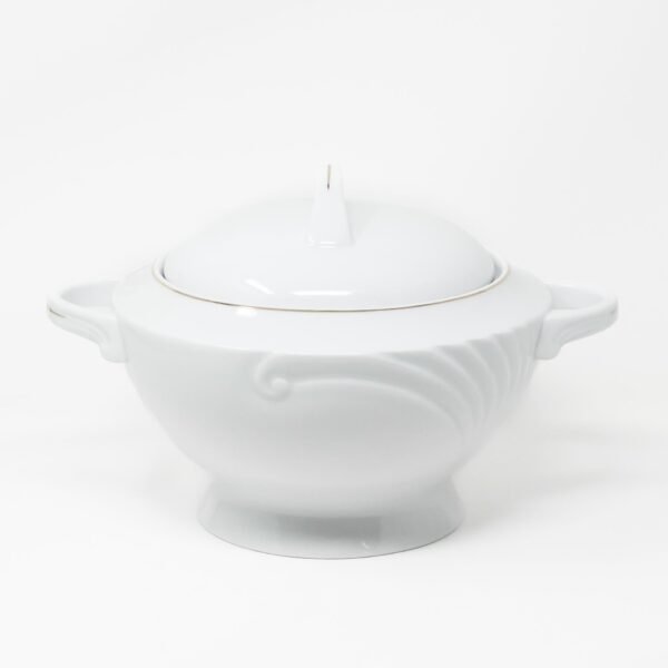 Juego de Soperas de Porcelana Blanca (2 piezas) Lubeck R, con Tapa y Filo de Oro