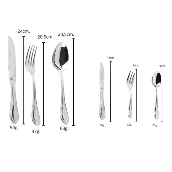 PESOS-MEDIDAS-1.jpg Glamour 7000 Cubertería en Acero Inoxidable (24 Piezas) – Servicio para 4 – Apta para lavavajillas