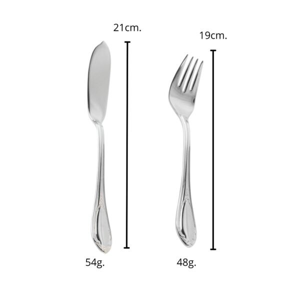 Glamour 7000 , Cubertería de Pescado en Acero Inoxidable (12 Piezas) 6 Cuchillos y 6 Tenedores, Pulido Espejo, Apta para lavavajillas