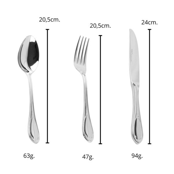 Cubertería de Mesa Acero Inoxidable Glamour (18 Piezas) 6 Cucharas, 6 Tenedores, 6 Cuchillos, Apta para lavavajillas