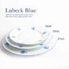 Juego de platos de porcelana blanca (16 piezas) Lubeck Blue, 8 platos llanos, 4 platos hondos, 4 platos de postre
