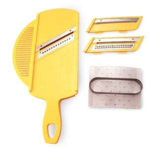 CRC Rallador Mandolina Circus, 3 cuchillas intercambiables de acero inoxidable con lámina escurridora y protector de mano, 28 x 14 cm, amarillo