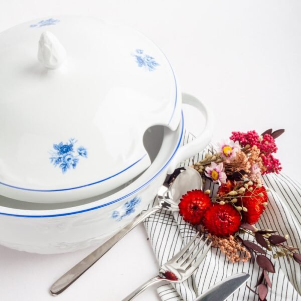 Juego de sopera y ensaladera porcelana blanca Lubeck Blue