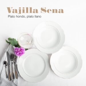 WhatsApp-Image-2024-06-29-at-09.54.37.jpeg Juego de platos de porcelana blanca con filo de oro (18 piezas) Sena, 6 platos hondo, 12 platos llanos (27 cm)