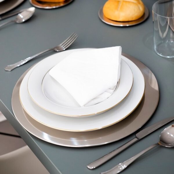 Juego de platos de pan y mantequilla de acero inoxidable (12 piezas) Avignon, 6 paneras (14,5 cm), 6 bajoplatos (32 cm)