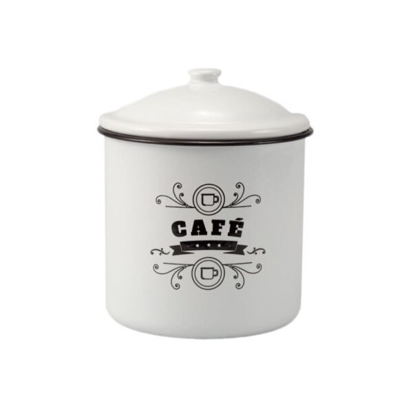 Juego de botes de cocina en acero esmaltado «Café», «Té» y «Azucar» (3 piezas) Palmoapalmo, 1 bote para café (120 cl), 1 bote para té (70 cl), 1 bote para azúcar (36 cl), diseño vintage