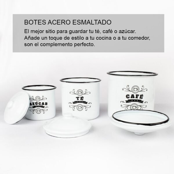 Juego de 3 Botes Vintage de Cocina – Acero Esmaltado para Harina, Sal y Pimienta | Estilo Retro Hipster para Hogar, Camping o Furgoneta Camper