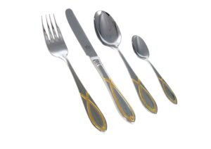 cambridge-1290-deco.jpg CRC Cambridge 1290 Cubertería 70 piezas en acero inoxidable decorado en oro, servicio completo con piezas de servir, apta para lavavajillas
